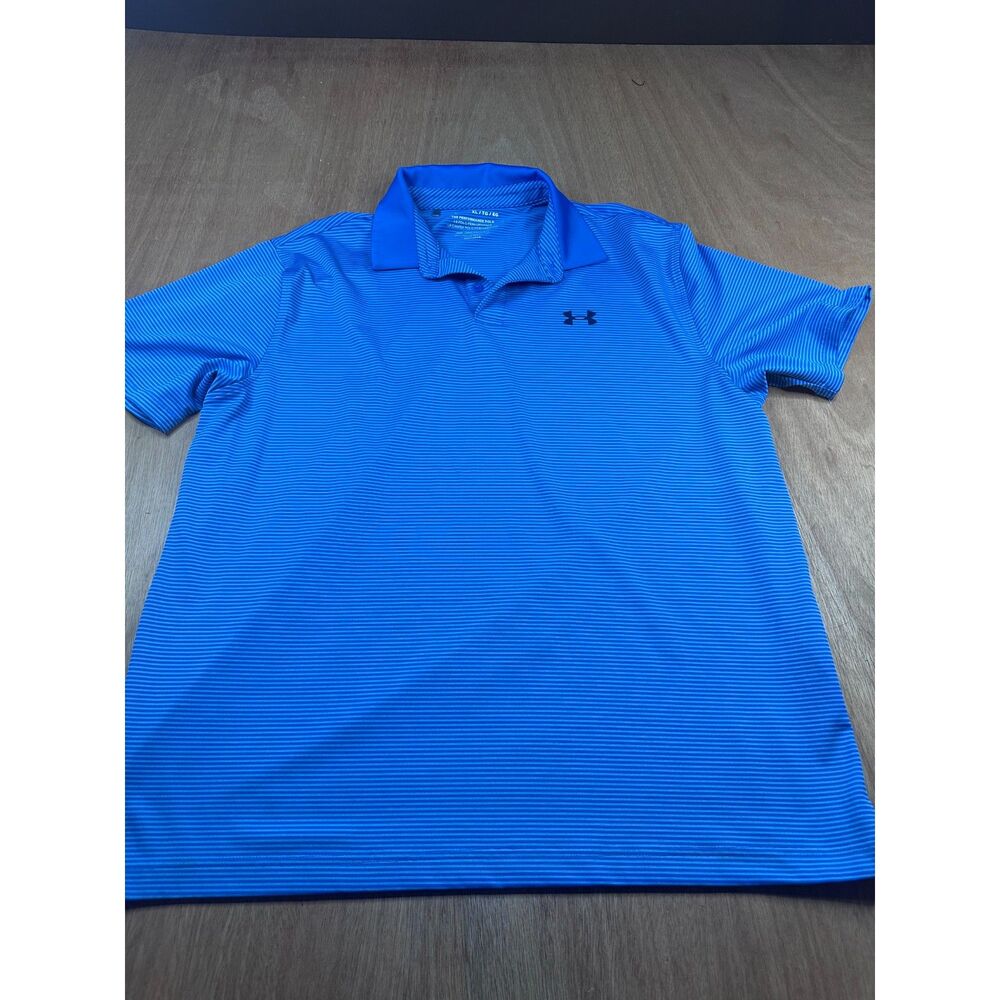 Under Armour Performance Polo Shirt Men’s XL Blue Striped Short Sleeve Golf